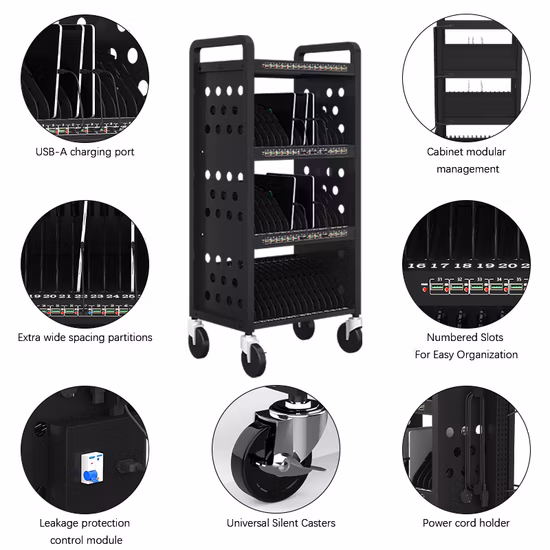 Multi Device USB AC Charging Cart with Surge for Classroom